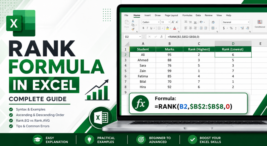 Rank formula in excel